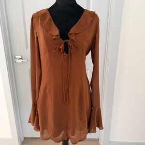 Princess Polly Womens Chocolate Brown Mini Dress Tie Front Boho 70s Y2K Goth 6